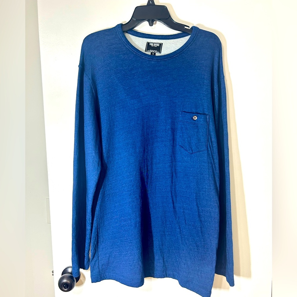 Todd Snyder Lined Cotton Crew Neck Minimalist Blue Long Sleeve Sweater Size XL